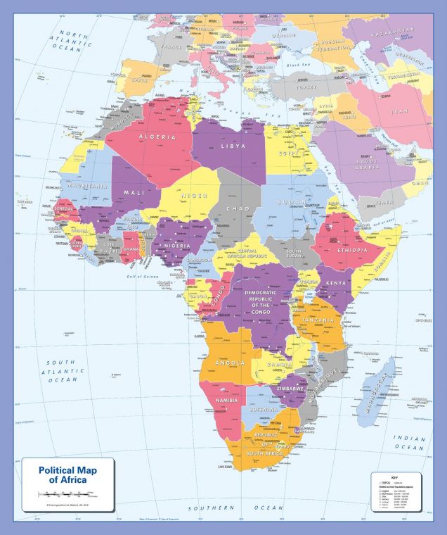 Colour Blind Friendly Political Wall Map Of Africa