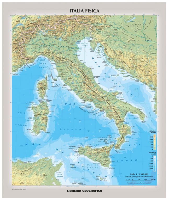 Physical Italy Wall Map Italian
