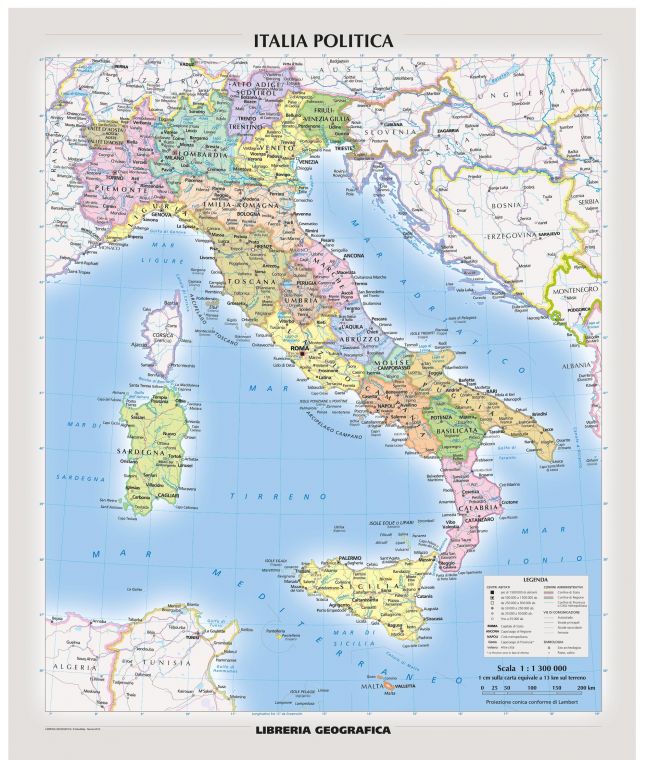 Political Italy Wall Map Italian