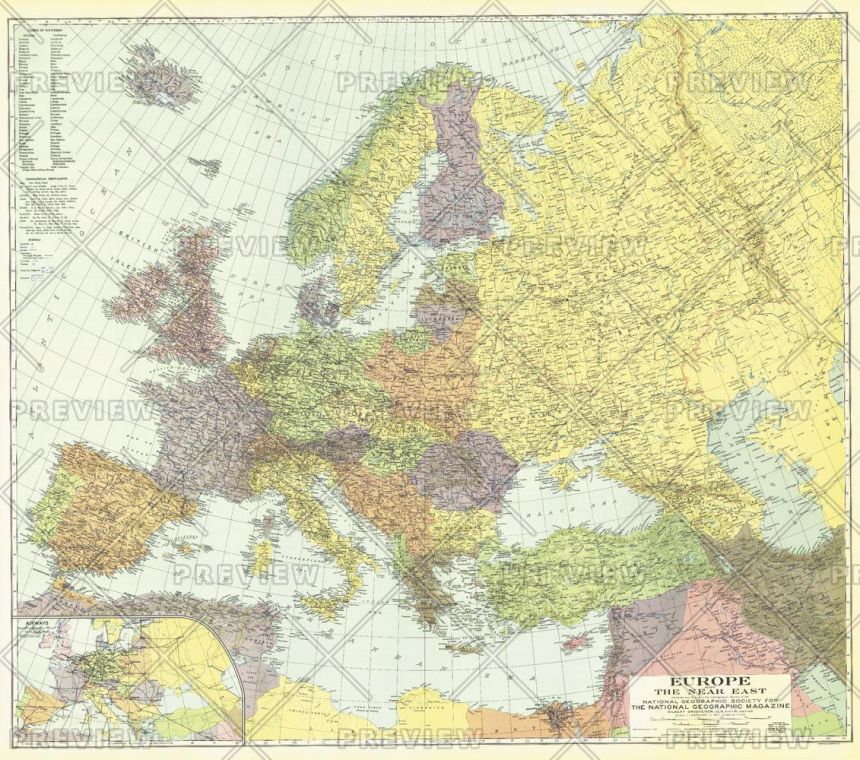 Europe And The Near East Published 1929 Map