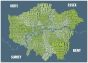 Graphic Map London Boroughs Green Background