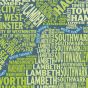 Graphic Map London - boroughs, green background
