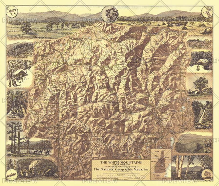 White Mountains Of New Hampshire Published 1937 Map