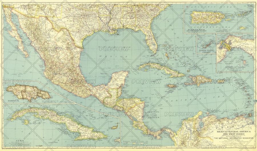 Mexico Central America And The West Indies Published 1934 Map