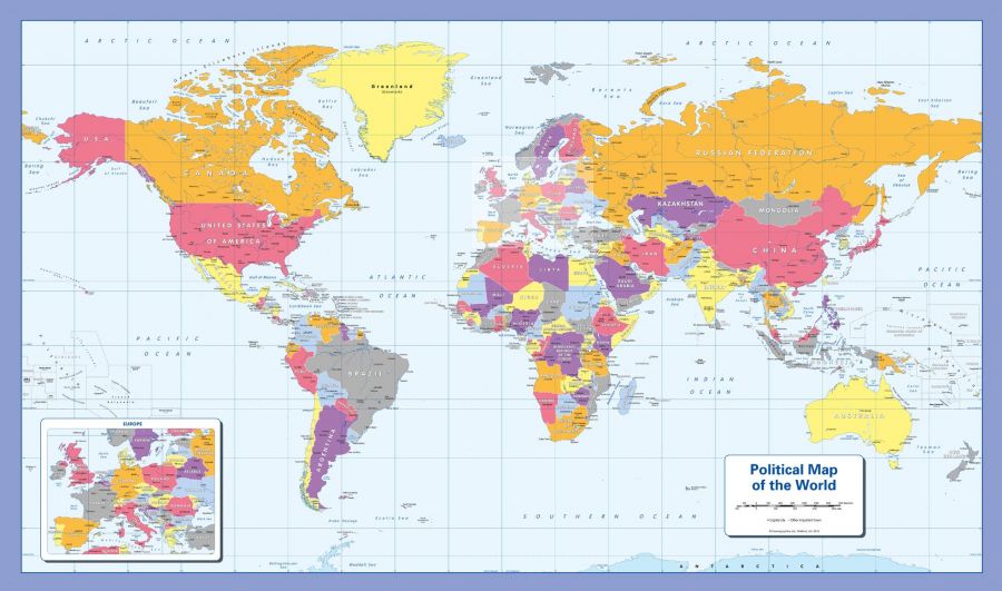 Colour Blind Friendly Political Wall Map Of The World