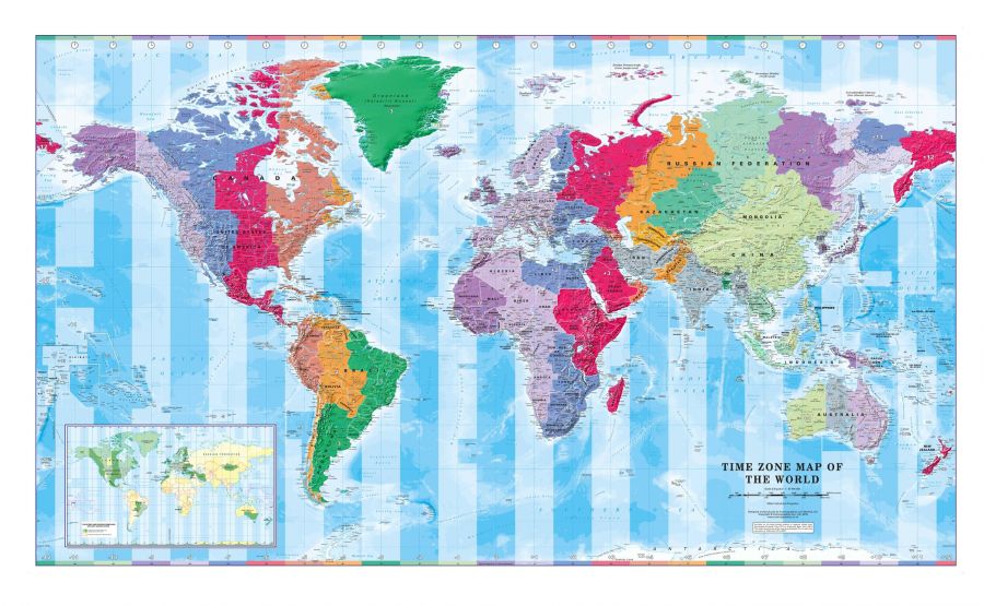 Time Zone Wall Map Of The World Large