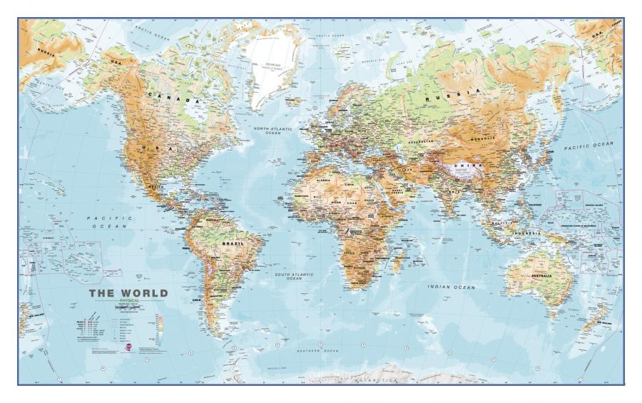 Physical World Wall Map