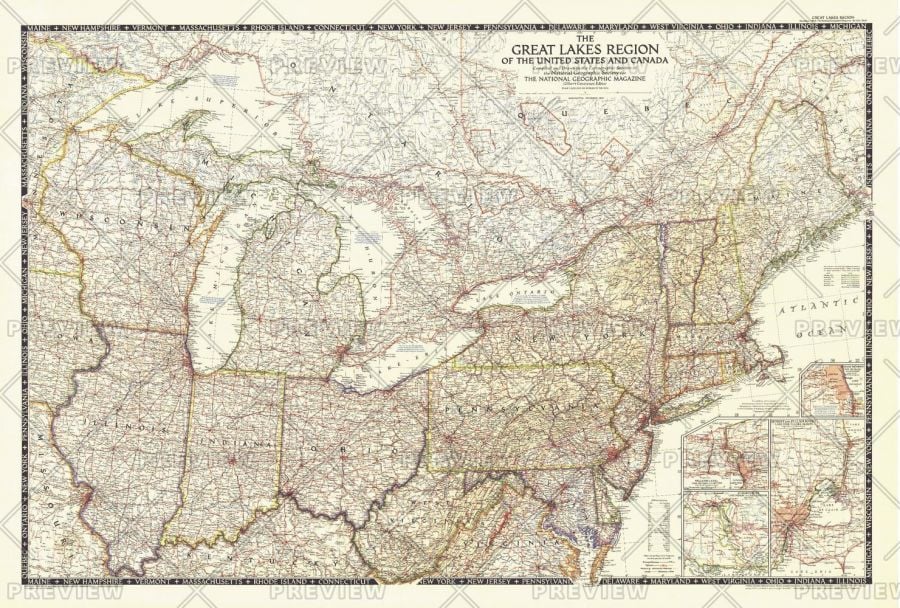 The Great Lakes Region Of The United States And Canada Published 1953 Map