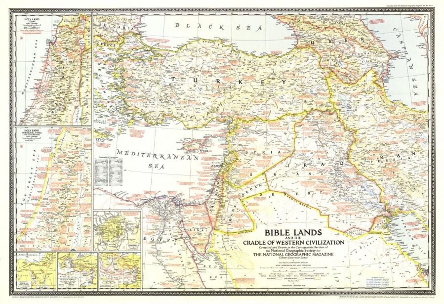 Bible Lands And The Cradle Of Western Civilization Published 1946 Map
