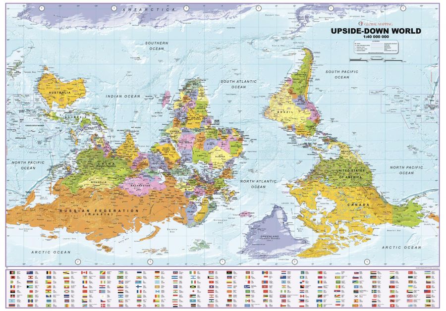 Upside Down World Political Wall Map