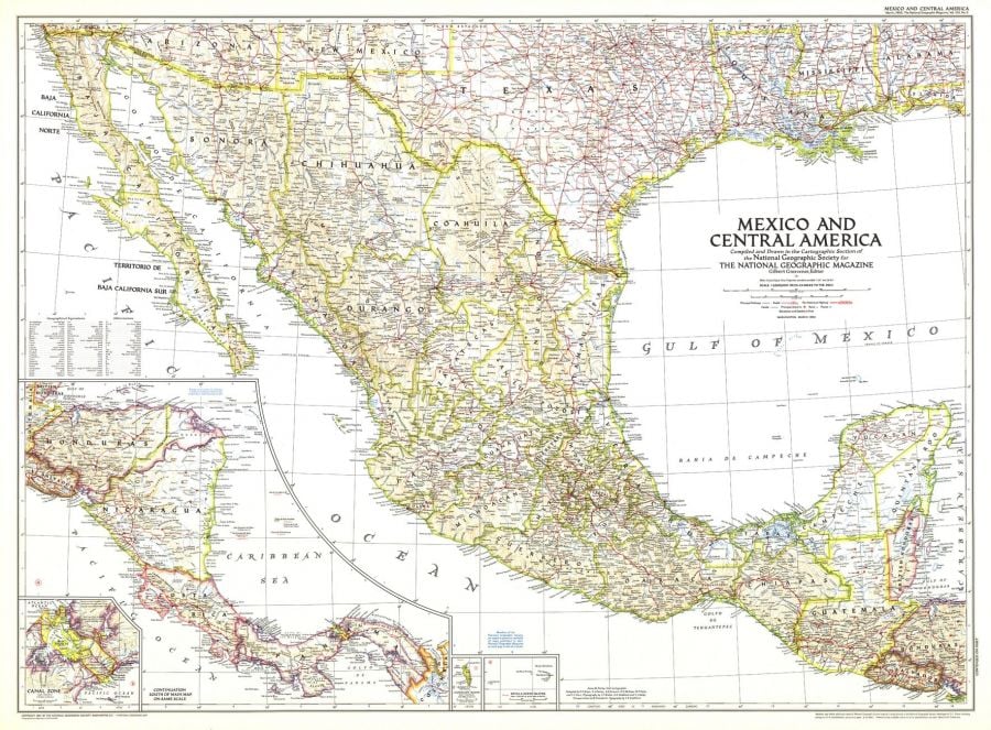 Mexico And Central America Published 1953 Map