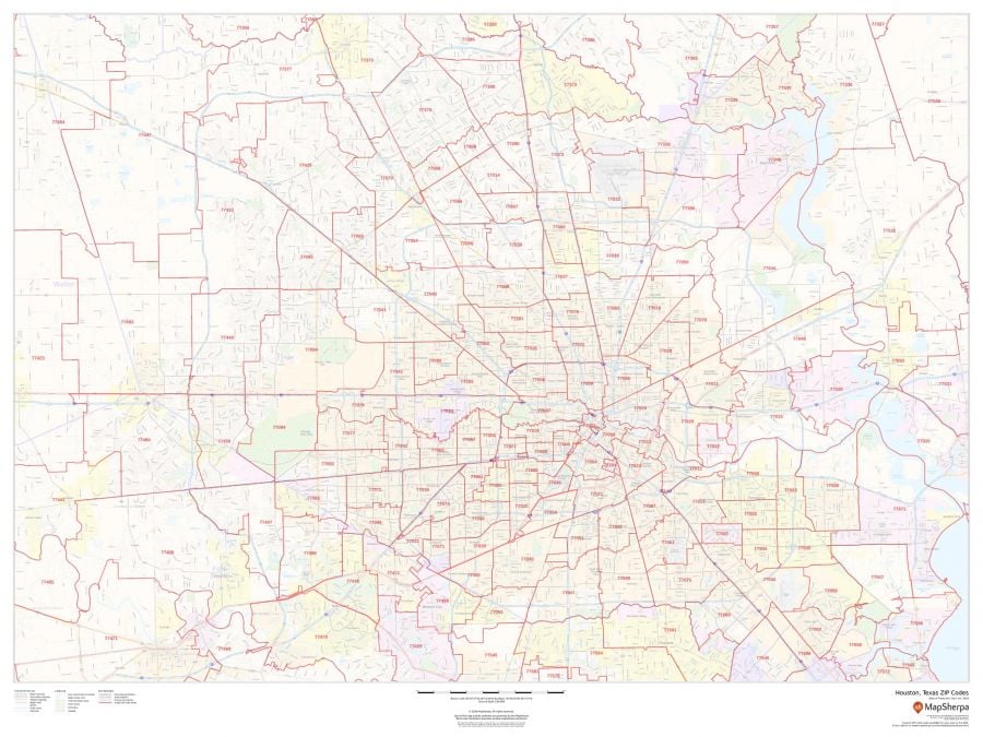 Houston Zip Code Map, Texas
