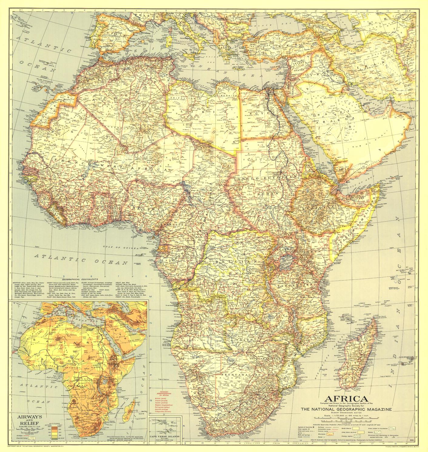 Africa Map Published 1935 National Geographic Maps