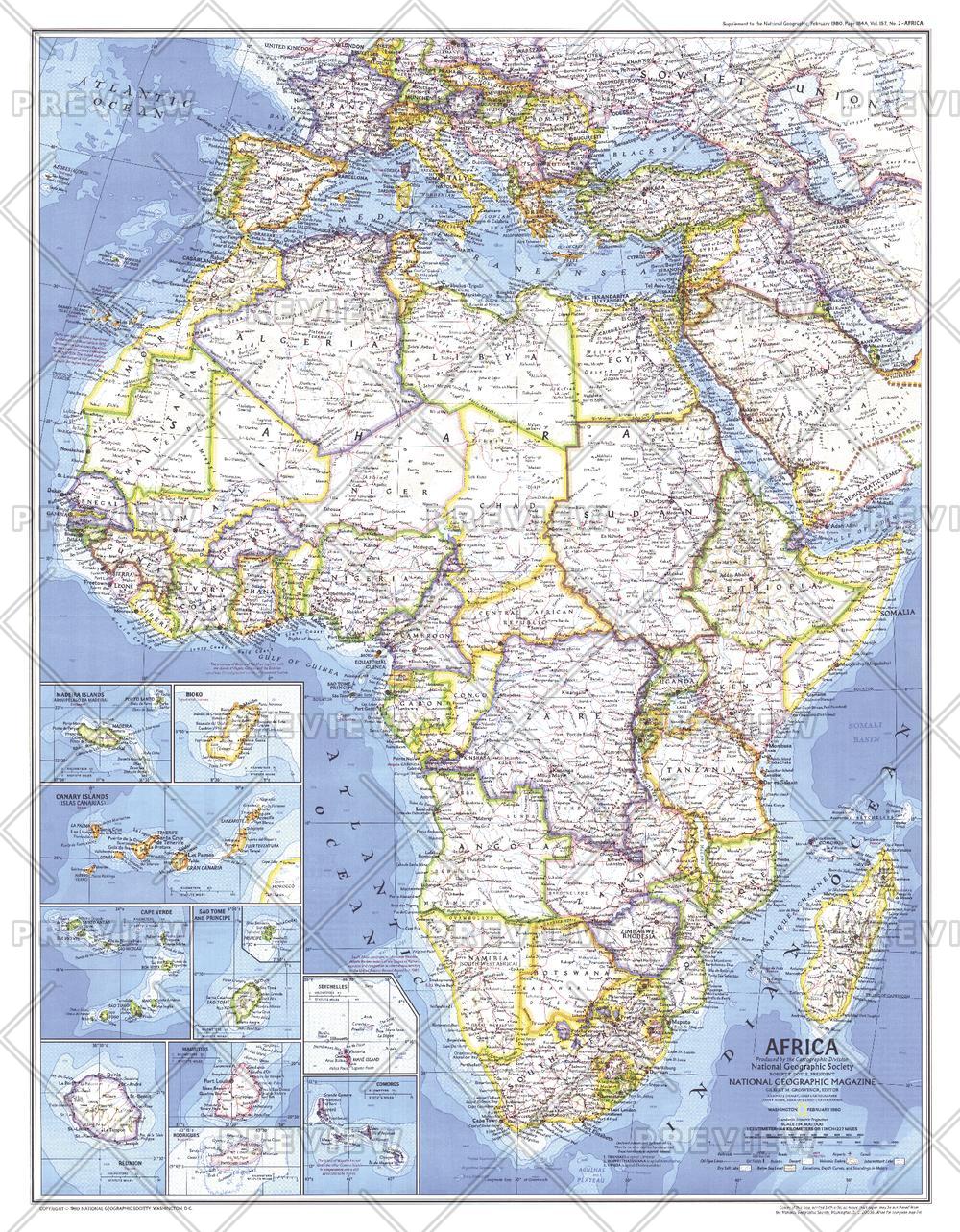 Africa Map Published 1980 National Geographic Maps