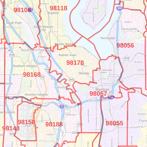 King County Map, Washington ZIP Codes