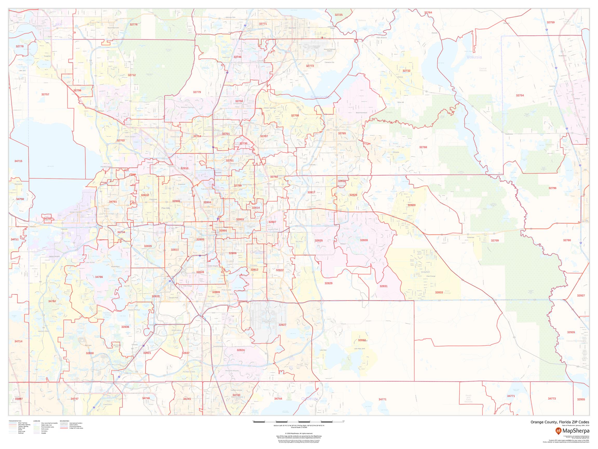 Orange County Florida ZIP Code Map
