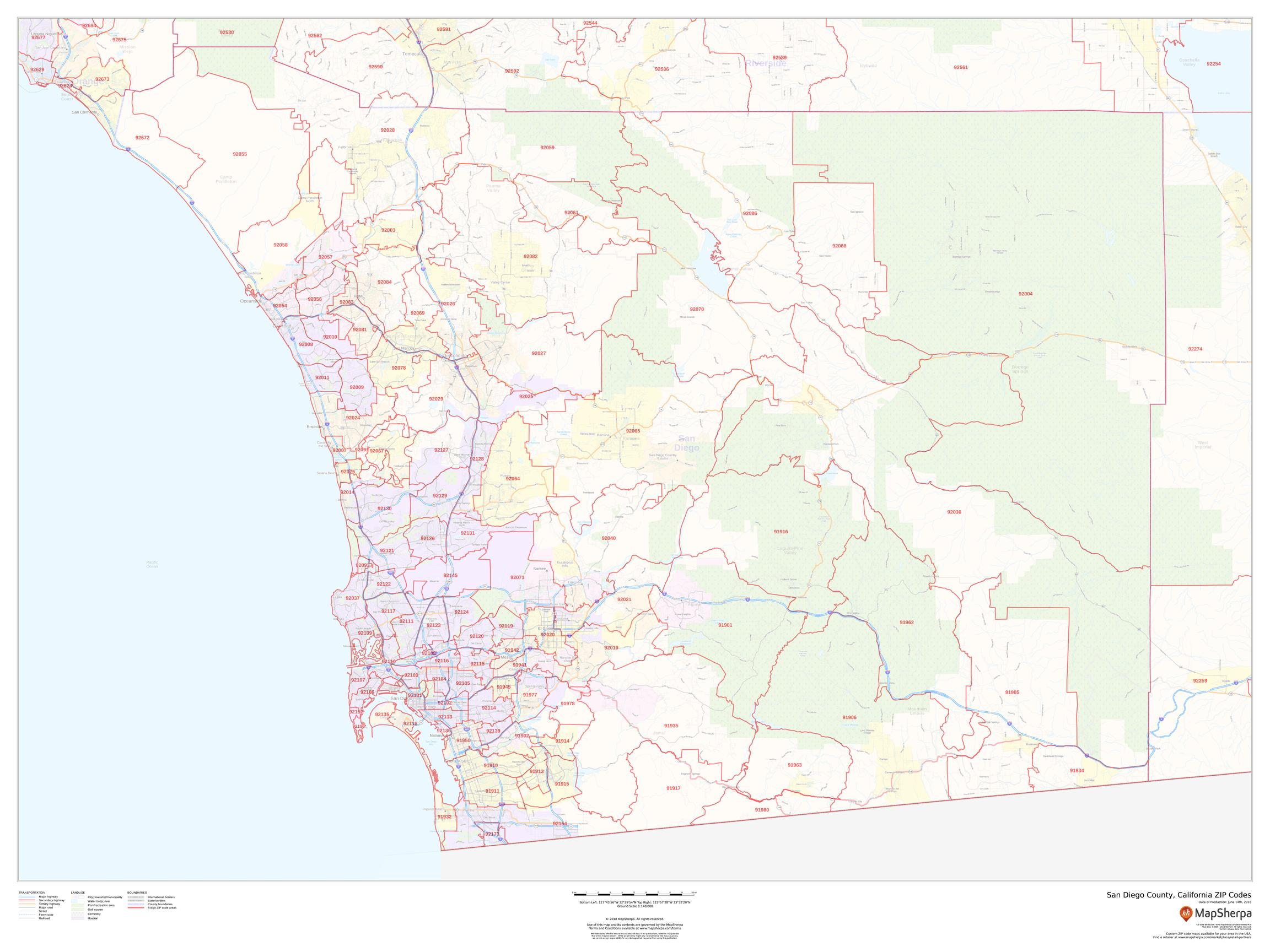 San Diego County Map, California ZIP Codes