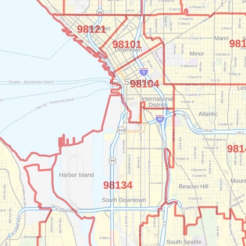 Seattle Zip Code Map, Washington